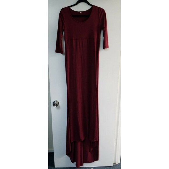 Sexy Long Sleeve Burgundy Maxi Dress with Mini Tra - Picture 1 of 4